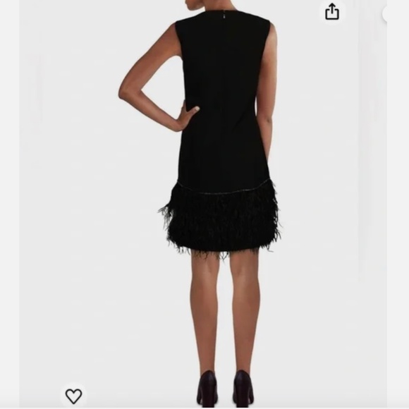 Tahari Black Jewel Neck Sheath Cocktail Dress Ostrich feather Sz 8 - Picture 2 of 9